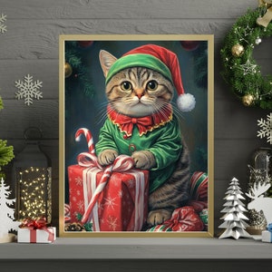 Christmas Elf Scottish Fold Cat Jigsaw Puzzle 300/500/1000 Piece - Fun X-mas Holiday Puzzles for Pet-Loving Family in Christmas