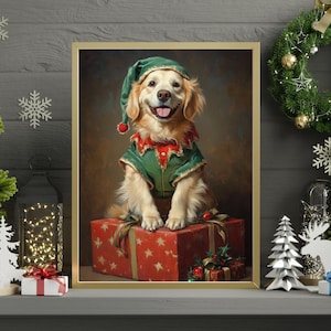 Christmas Elf English Cream Golden Retriever Jigsaw Puzzle 300/500/1000 Piece - Fun X-mas Holiday Puzzles for Pet-Loving Family in Christmas