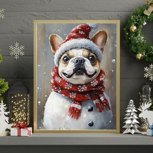 French Bulldog Snowman Jigsaw Puzzle 300/500/1000 Piece - Fun Winter Holiday Gift for Pet-Loving Family in Christmas