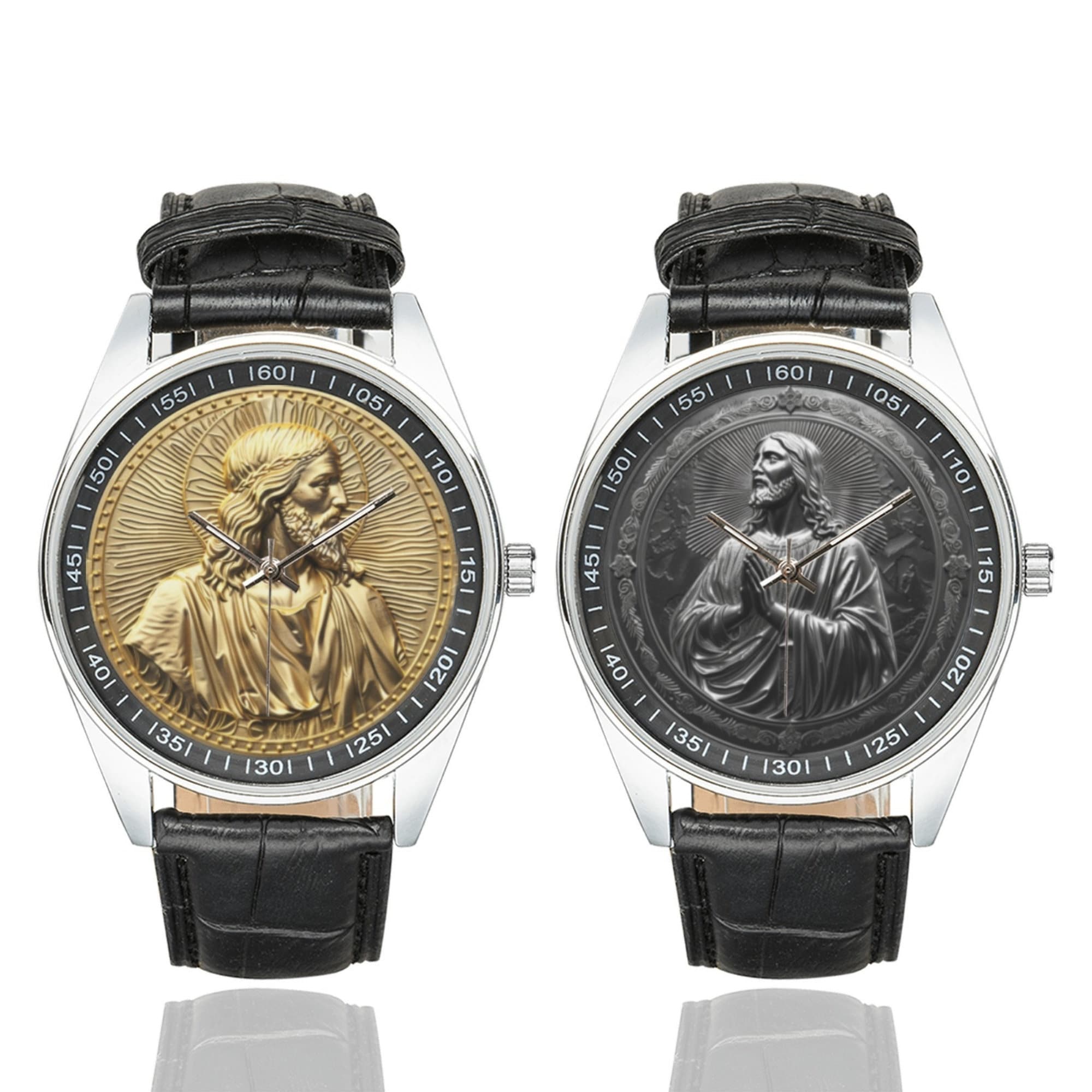 Messiah Watch Jesus Christ Medal Watch: Gold & Silver Coin Style, Black Leather Band ...