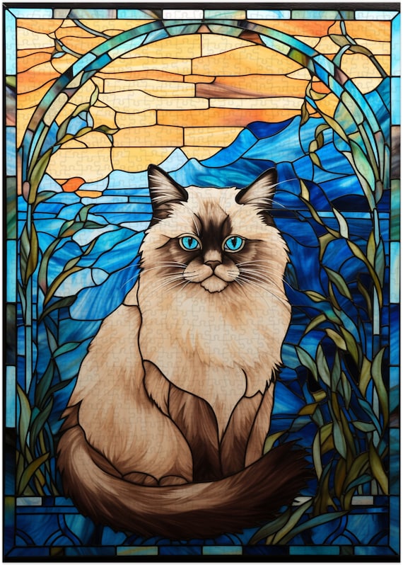 Stained Glass Himalayan Cat Jigsaw Puzzle 300 500 1000 Piece Etsy Canada
