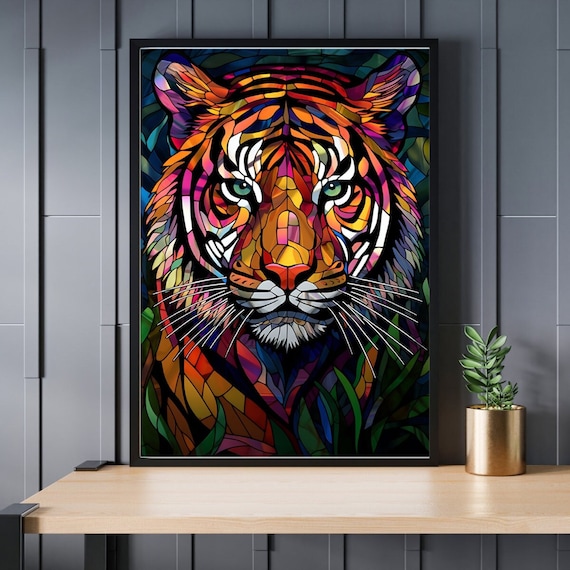 ステンドグラス風タイガーのジグソーパズル 300/500/1000ピース - Etsy