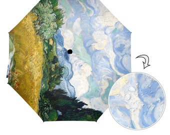 Parapluie pliant Van Gogh Champ de blé avec cyprès - Ouverture automatique et impression recto-verso
