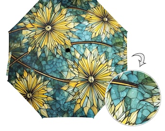 Stained Glass Dandelion Folding Umbrella - Auto Open & Both Sides Printed