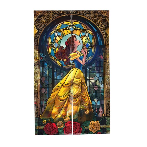 ステンドグラス ベル（美女と野獣）玄関カーテン（86×143 cm
