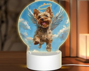 Luce notturna a LED a forma di angelo Yorkshire Terrier: decorazione commemorativa per animali domestici