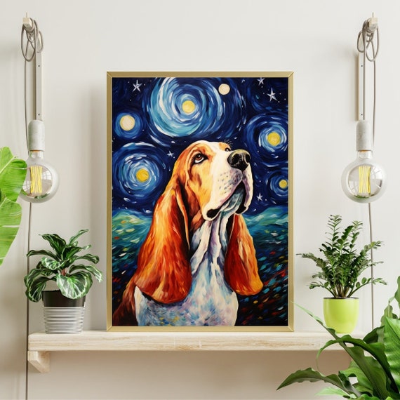 Starry Night Basset Hound Jigsaw Puzzle 300/500/1000 Piece