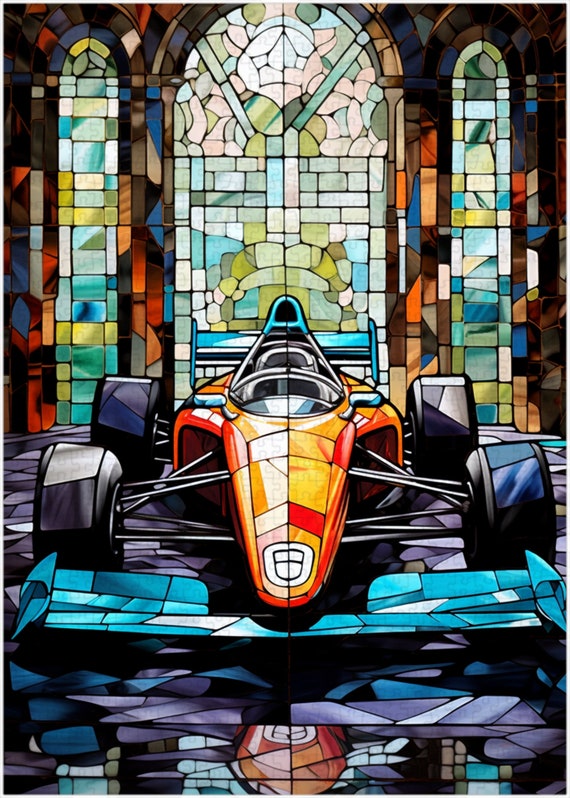 Stained Glass Formula One Car Jigsaw Puzzle 300/500/1000 Piece