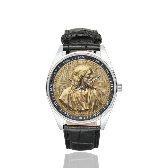 Orologio Da Polso Quadrato Gesù Cristo, Movimento Al Quarzo, Quadrante Blu Con Cinturino In Pelle - 4
