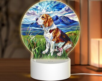 Stained Glass Beagle Night Light: Acrylic LED Decor for Dog Lovers
