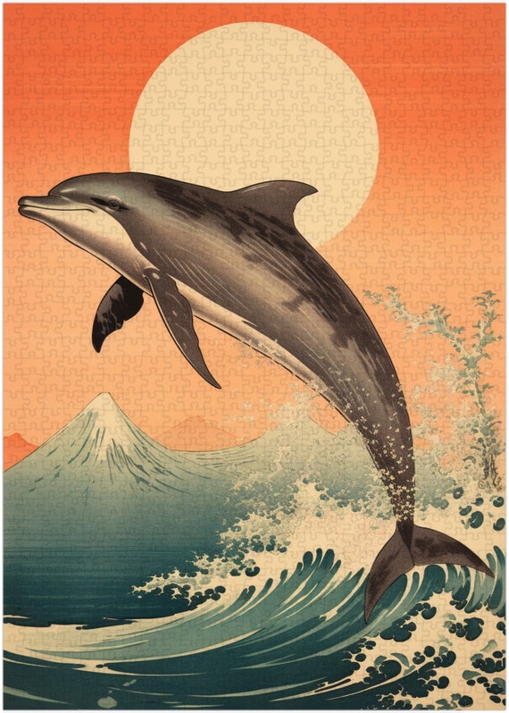 浮世絵イルカ和柄ジグソーパズル 300/500/1000ピース - Etsy 日本