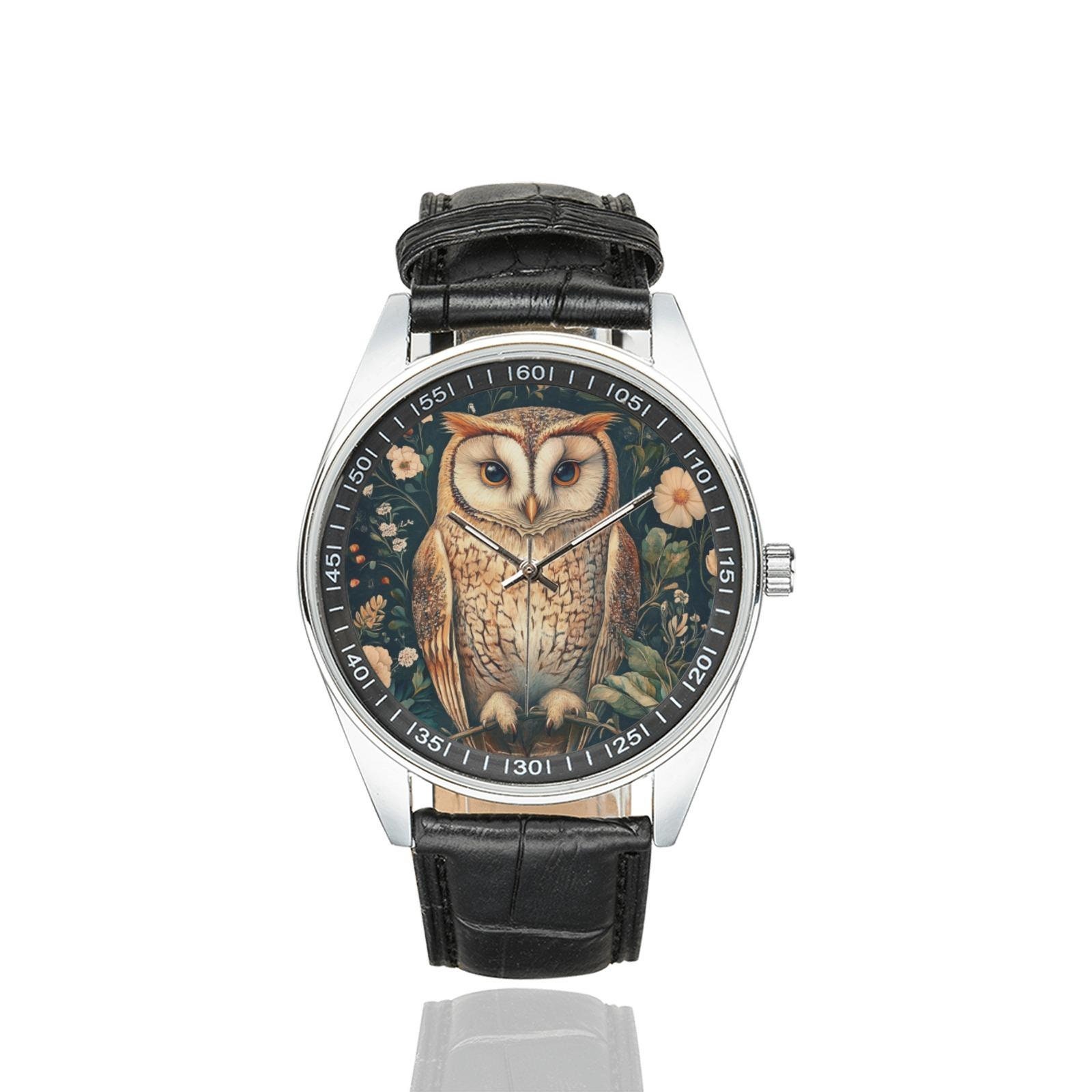 Women\'s Genuine Leather Band Watch w/Custom Owl Unique Owl Watches, Whimsical Watch, Cute Face Design Watch  main image 3
