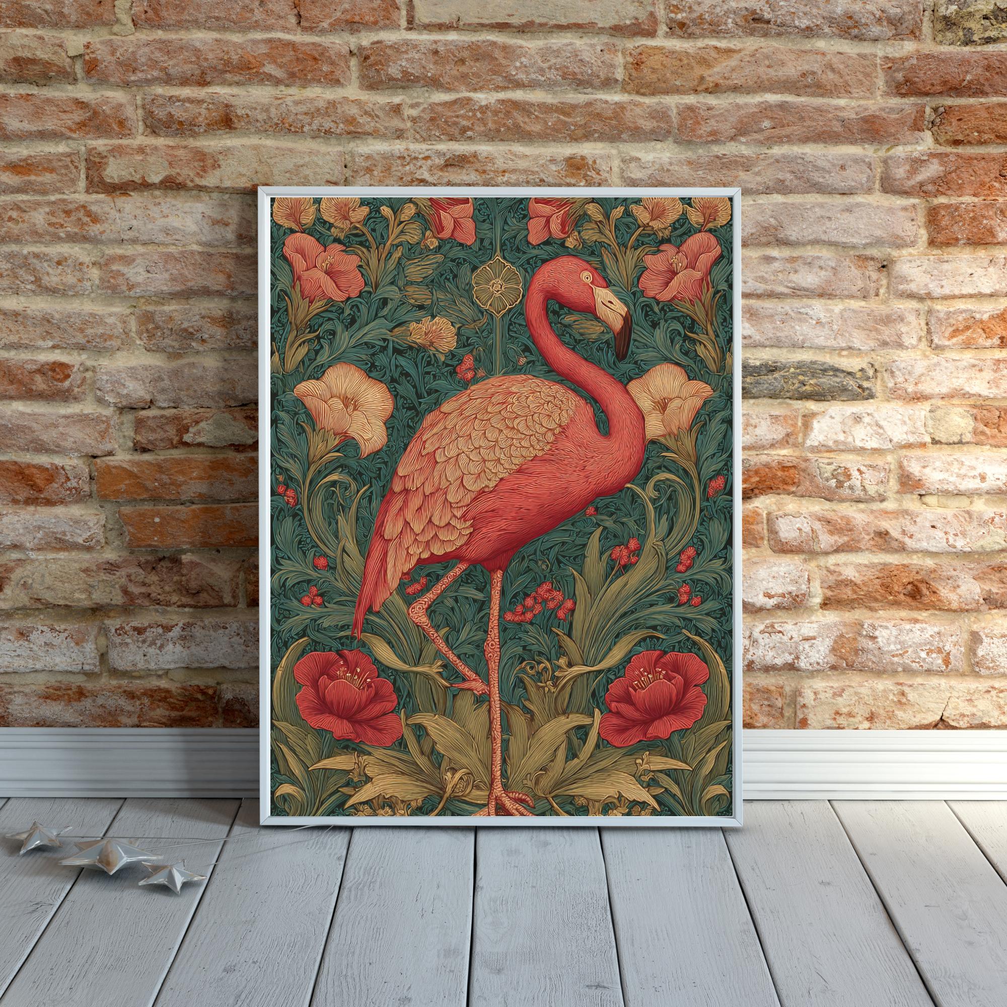William Morris Style Flamingo Jigsaw Puzzle: Vintage Floral Design