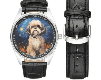 星空模様のシーズー腕時計：黒革バンド、犬好きへのギフト - Etsy 日本