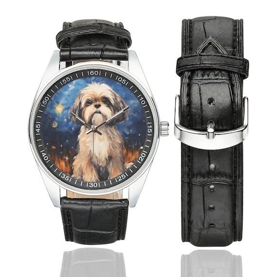 星空模様のシーズー腕時計：黒革バンド、犬好きへのギフト - Etsy 日本