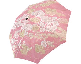 Pink Floral Umbrella: Japanese Chiyogami Style, Automatic Open Close