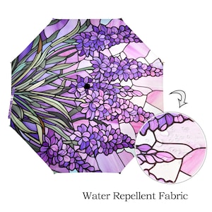 Stained Glass Lavender Folding Umbrella - Auto Open & Both Sides Printed