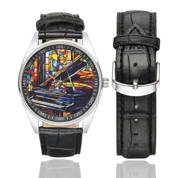 Watch With Pleather Band and Piano Face Music Teacher Music Lover 3D Watch | Handmade in USA by  main image 2