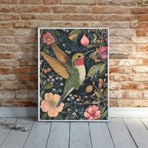 William Morris Style Hummingbird Jigsaw Puzzle: Vintage Floral Design
