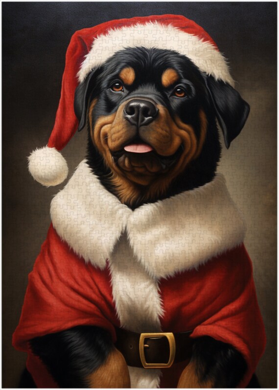 Santa Rottweiler Jigsaw Puzzle: Pet Christmas Costume Portrait - Etsy