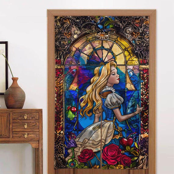 ステンドグラス　Alice in wonderland パネル Stained Glass Alice (alice's Adventures in Wonderland) Doorway
