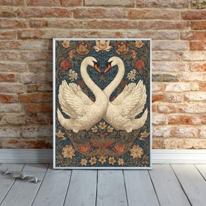 Vintage Floral Swans Jigsaw Puzzle 300/500/1000 Piece, William Morris Style Flower Pattern Swan Puzzles