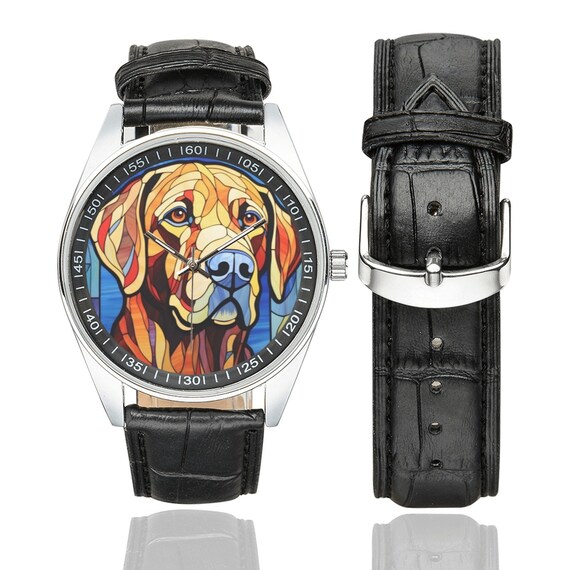 Orologio Al Quarzo TAPORT® In Pelle Nera – Con Quadrante Quadrato, Per Fan Del Labrador, Batteria E Sacchetto Regalo Inclusi