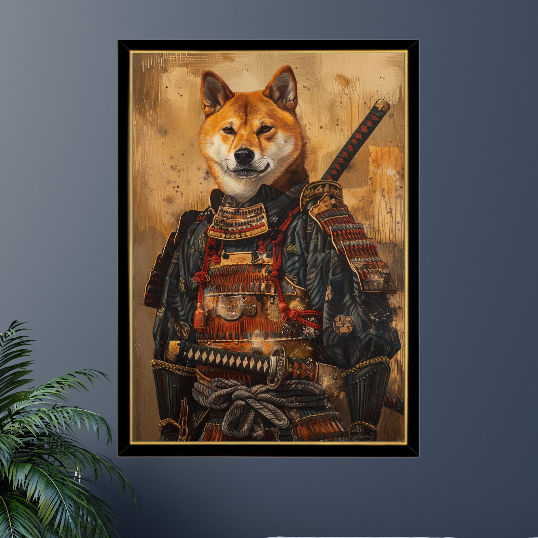 侍柴犬ジグソーパズル：日本の戦士のペットの肖像画 - Etsy 日本
