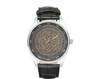 Vintage Floral Celtic Knot Watch: Black Leather Band
