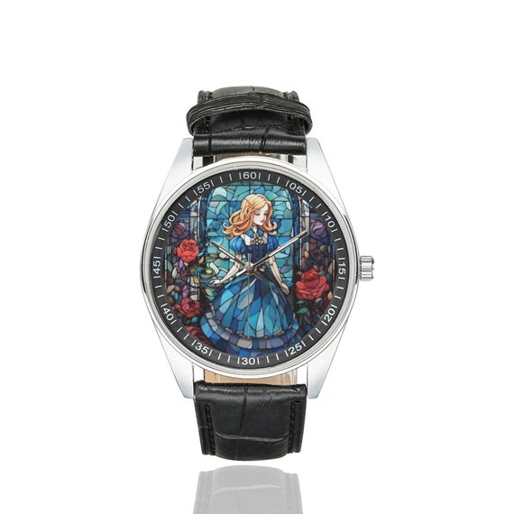 Stained Glass Alice in Wonderland Watch With Black Leather Band Watches for Men and Women Perfect Gift for Alice in Wonderland Lovers Etsy UK