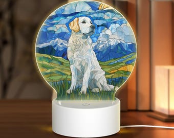 Stained Glass White Retriever LED Night Light - Dog Lover Decor