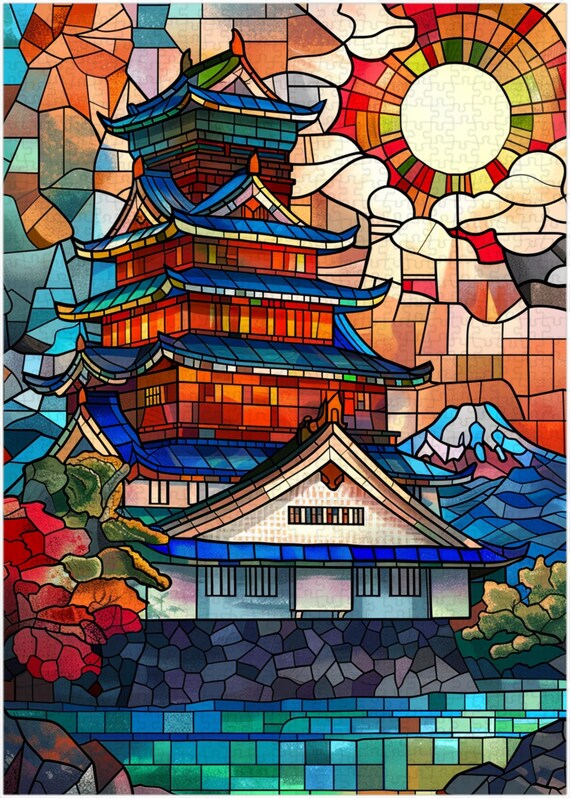 Stained Glass Japanese Castle Jigsaw Puzzle 300/500/1000 Piece - Etsy