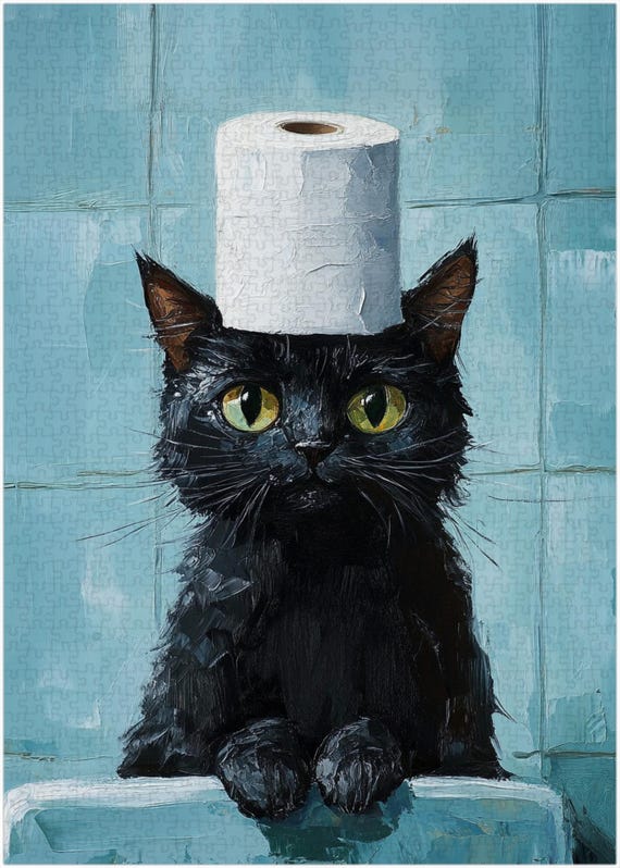 Black Cat Toilet Paper Jigsaw Puzzle: Funny Bathroom Decor - Etsy