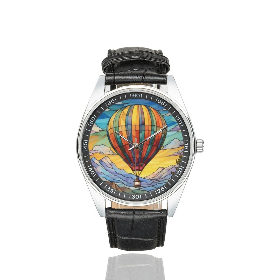 Stained Glass Hot Air Balloon Watch: Black Leather Band - Etsy