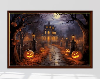 A Haunted House on Halloween Night Jigsaw Puzzle 300/500/1000 Piece, Holiday Puzzle for Halloween