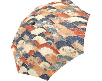 Japanese Fan Pattern Umbrella: Automatic Open Close, Chiyogami Style