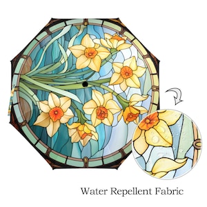 Stained Glass Narcissus Folding Umbrella - Auto Open & Both Sides Printed
