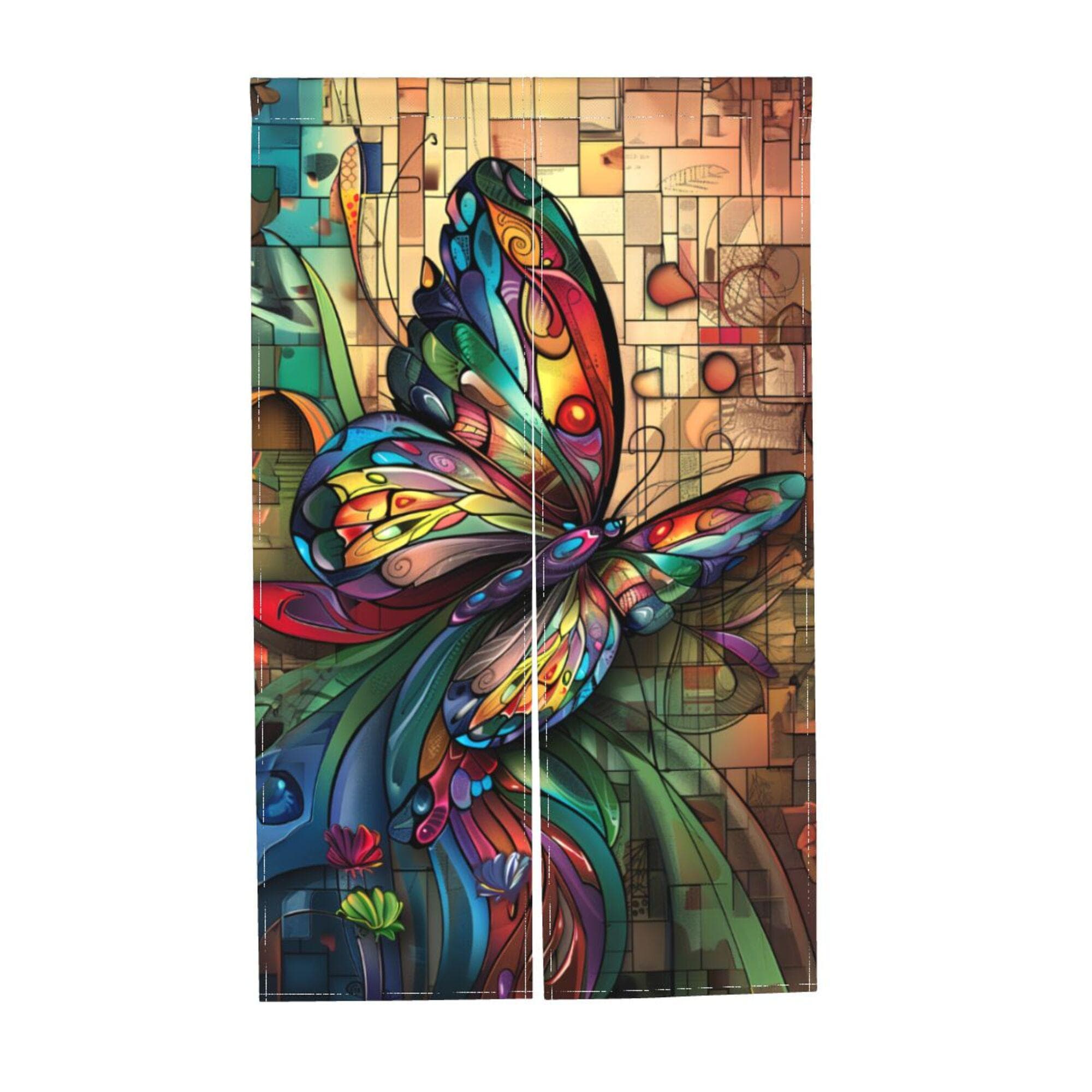 ステンドグラス　蝶 ステンドグラスの蝶の玄関カーテン（86×143 cm） - Etsy 日本