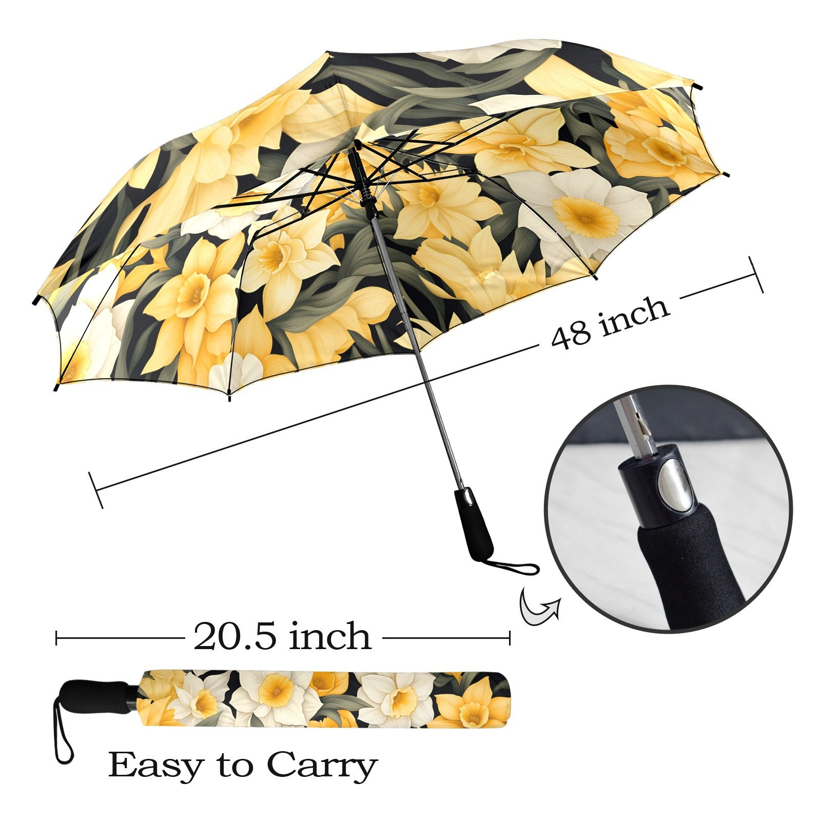 Dandelion Yellow Pattern Print Automatic Foldable Umbrella