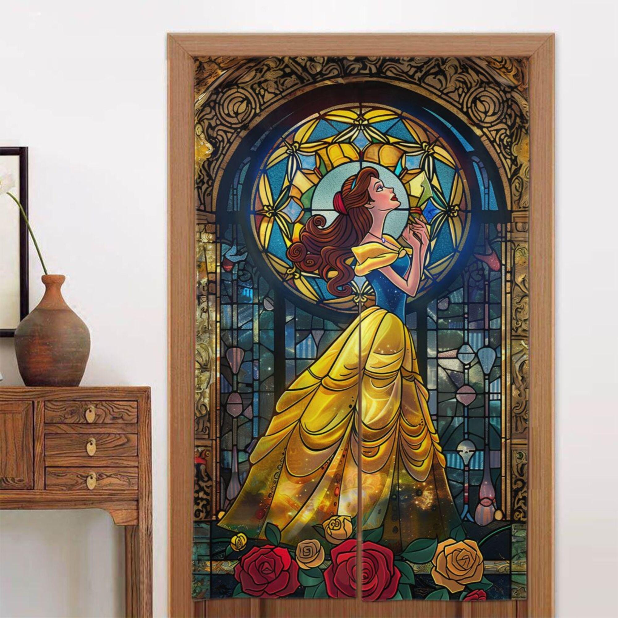 ステンドグラス ベル（美女と野獣）玄関カーテン（86×143 cm