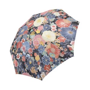 Ombrello pieghevole giapponese in stile Chiyogami con motivo classico di carta origami a forma di fiore - Apertura e chiusura automatica - Stampa su entrambi i lati