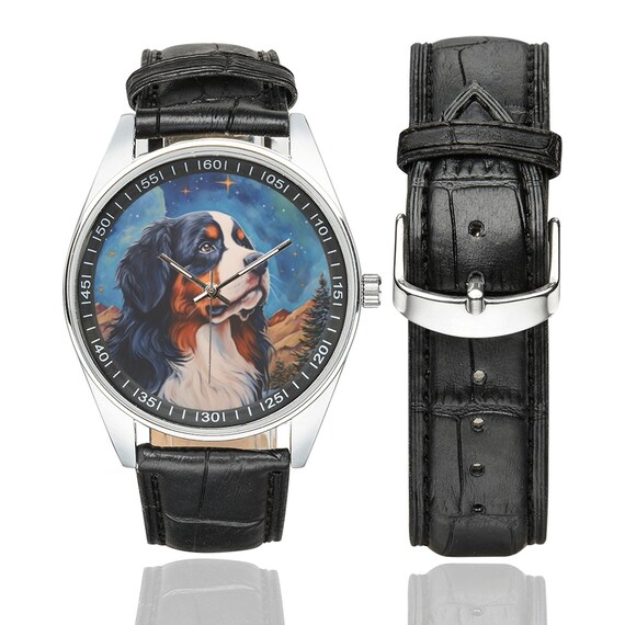 Montre nuit étoilée bouvier bernois bracelet en cuir noir