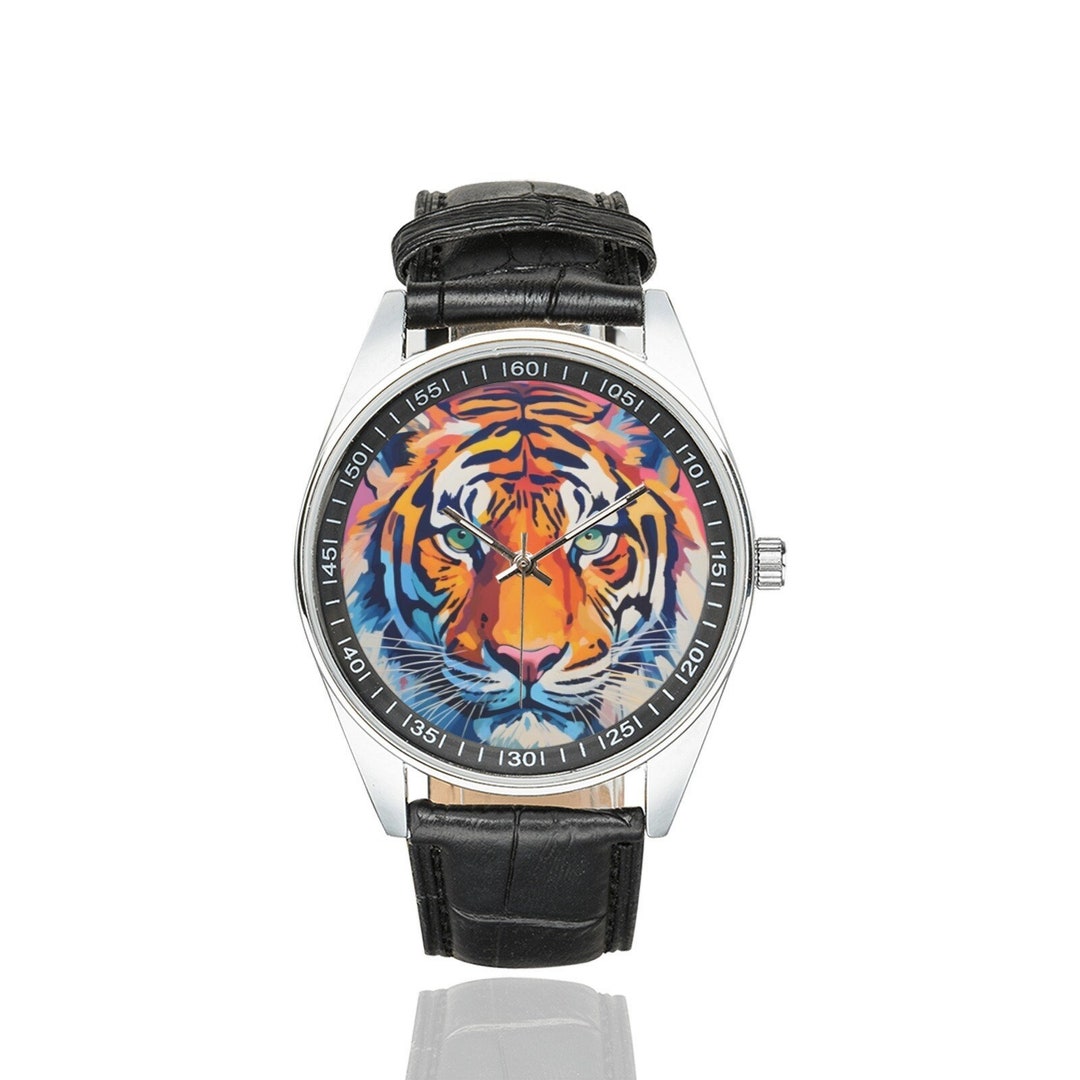Bertha ladies silver tone colorful tiger black leather watch NEW BATTERY Bertha Betsy Women main image 3