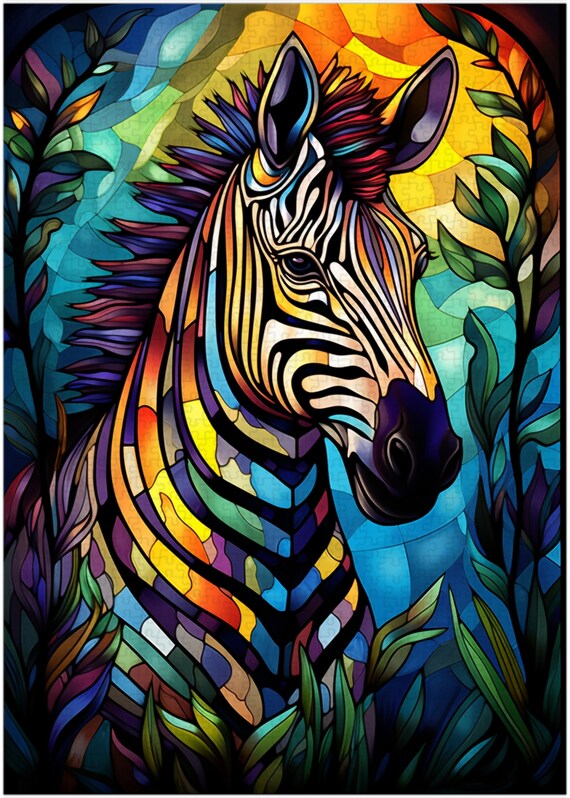 Stained Glass Zebra Jigsaw Puzzle 300/500/1000 Piece - Etsy