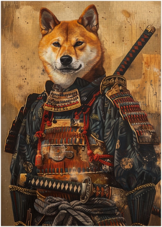 侍柴犬ジグソーパズル：日本の戦士のペットの肖像画 - Etsy 日本