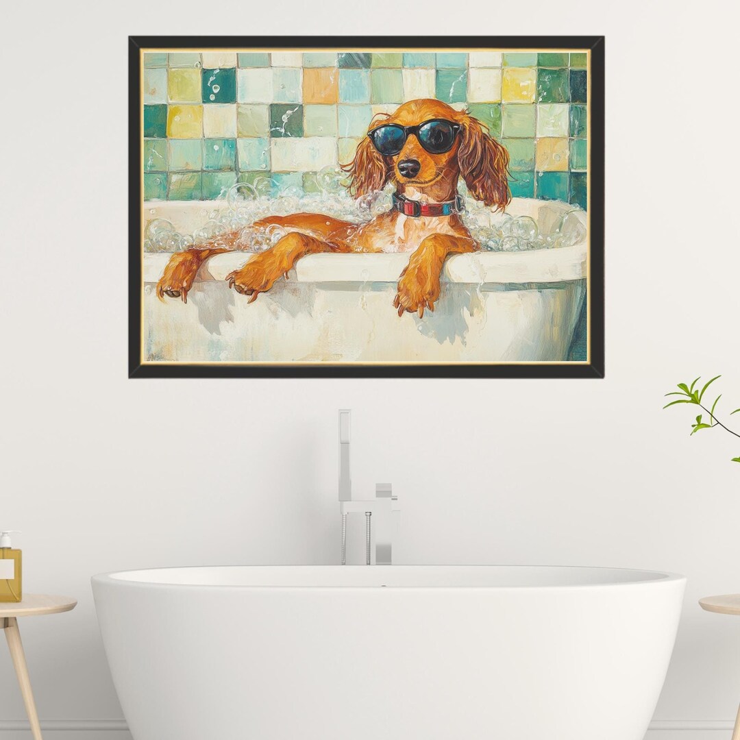 Dachshund Bubble Bath Jigsaw Puzzle: Pet Shower Decor (300/500/1000 ...