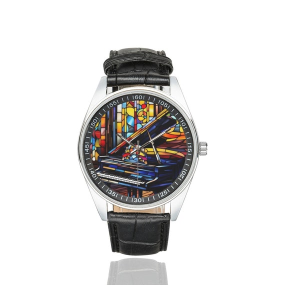 Watch With Pleather Band and Piano Face Music Teacher Music Lover 3D Watch | Handmade in USA by  main image 4