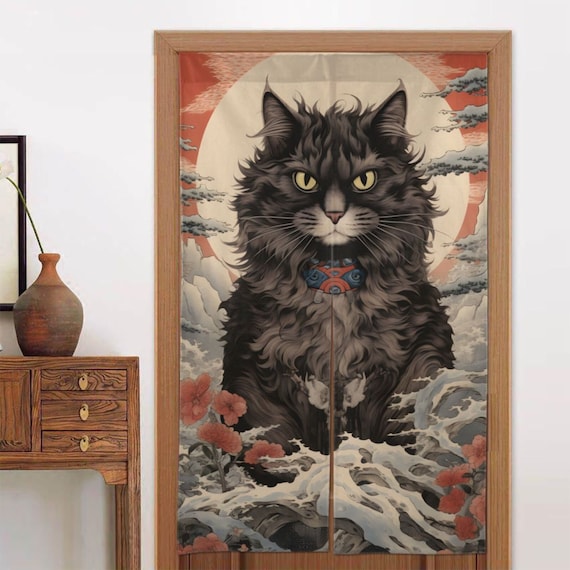 黒猫浮世絵玄関幕（86×143cm） - Etsy 日本