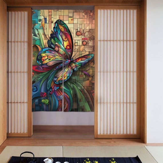 ステンドグラスの蝶の玄関カーテン（86×143 cm） - Etsy 日本