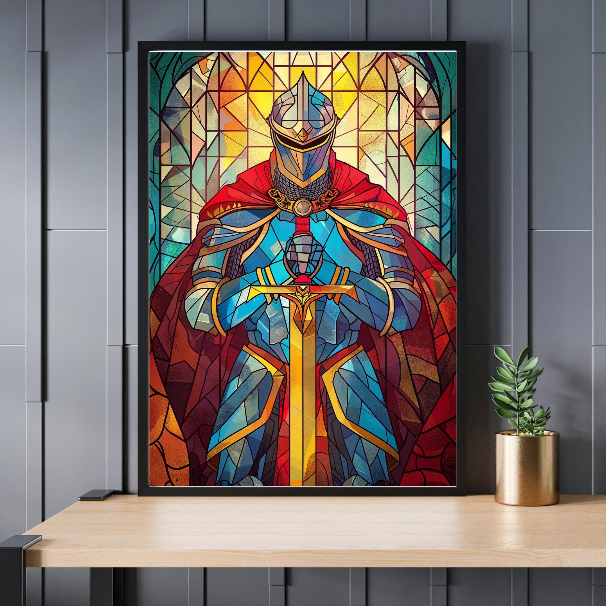 Stained Glass Medieval Knight Jigsaw Puzzle 300/500/1000 Piece - Etsy